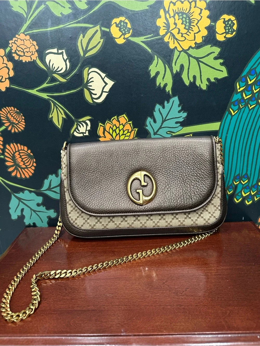 Gucci Interlocking G GG Diamante Canvas & Leather Chain Shoulder Bag Brown - Picture 15 of 15